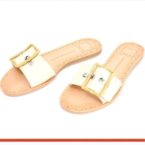 Dolce Vita Dasa Embossed Leather Buckle Slide Sandals Eggshell SZ 9.5 - Picture 4 of 16